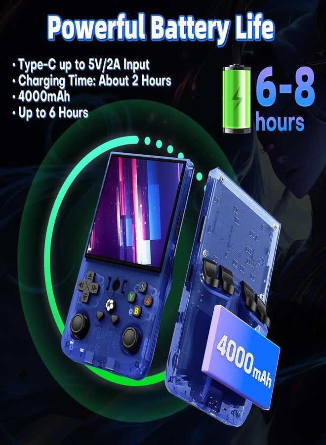 AQHH R36 Max Retro Gaming Console, Retro Handheld Console 4.0'' Screen Linux System, 64G TF Card, 4000mAh Rechargeable Portable Pocket Arcade, Transparent Blue - Image 4